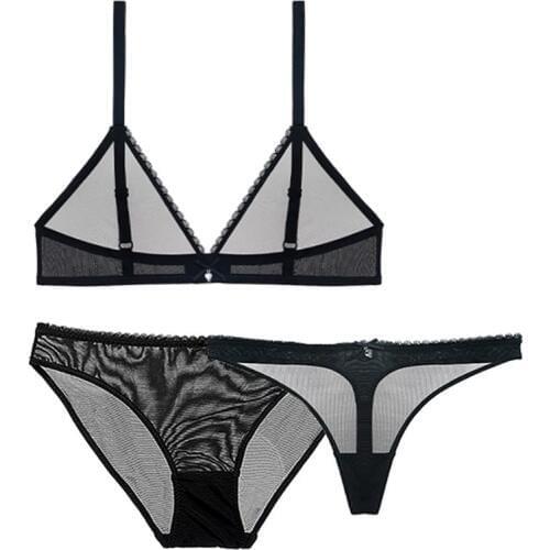 Women Sexy See Through Wire free Bra Set Ladies Lingerie and Thong and panties Set 3Pcs/Lot