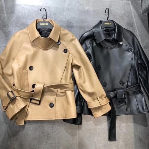 Women Coat Natural 100% Sheepskin Winter Fashion Sheepskin Genuine Leather Windcoat Female Outwear H906