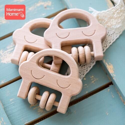 1pc Baby Wooden Teether Rattle Bpa Free Beech Rodent Blank Smiley Face Montessori Toys Educational Baby Wood Rattles Rings Toys