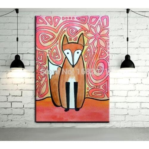 2019 New Designed High Quality Funny Animal Fox Oil Painting on Canvas Fantastic Oil Painting For Baby and Children Room