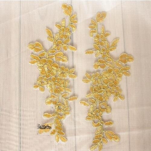 4Pairs 25*10cm New gold/white embroidery lace decals wedding handmade DIY headdress wedding shoes clothing materials A784