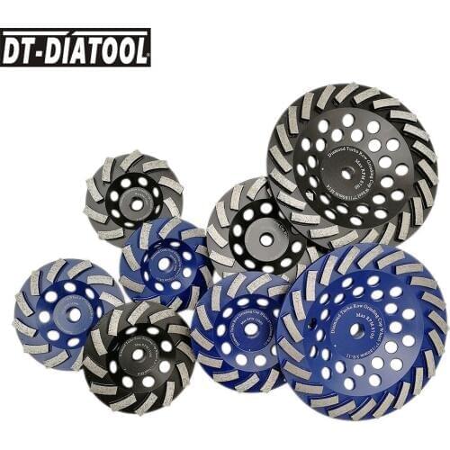 DT-DIATOOL 1pc Dia 100/115/125/180mm Diamond Spiral Turbo Cup Grinding Wheel For Concrete Hard Stone Granite M14 or5/8-11 Thread