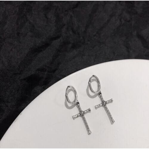 Shiny Cross Earings Exquisite Jewelry Silver Earrings Stud Sterling Silver Whole 100% Real 925 Thai Silver Drop Earrings Ancient