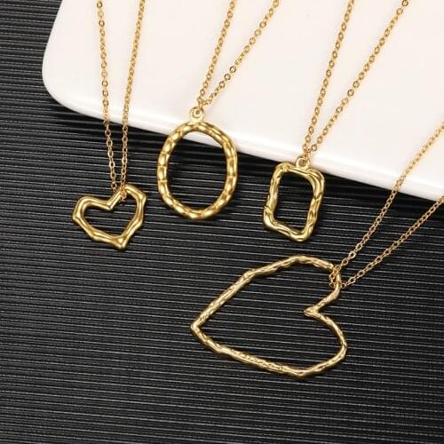Stainless Steel Heart Pendant Collares Statement Metal Geometric Chain Collar Round Necklace For Women Anniversary Party Gift