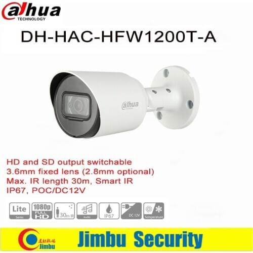 DAHUA 2MP HDCVI IR Bullet Camera HAC-HFW1200T-A IR length 30m, Smart IR IP67, DC12V HD and SD output switchable