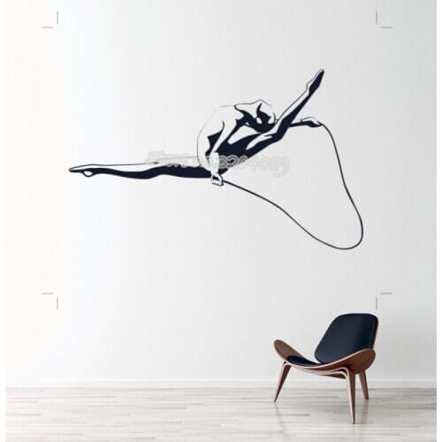 Girl Gymnast Jump With A Ribbon Dance Sports Wall Sticker Kids Nursery Baby Room bedroom Vinyl Home decor indoor Poster EB345