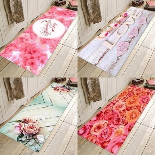 Long Kitchen Mat Rose Love Heart Valentine Day Home Decor Floor Mat Carpet Valentine Decorations For Home Doormat Tatami Tapete