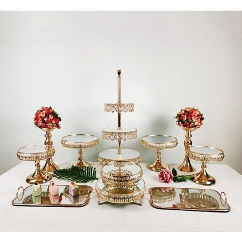 4Pcs-13Pcs /lot 3 Tiers Mirror Maypole Square Metal Cupcake Stand Cake Pastry Dessert Tree Tower Display Stand For Wedding