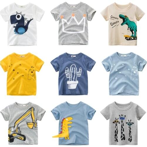 Boys T Shirt Girls Kids Children Tops Cotton Clothing Baby Toddler Summer Clothes Print Cartoon Tee White Yellow Sweat Shirt