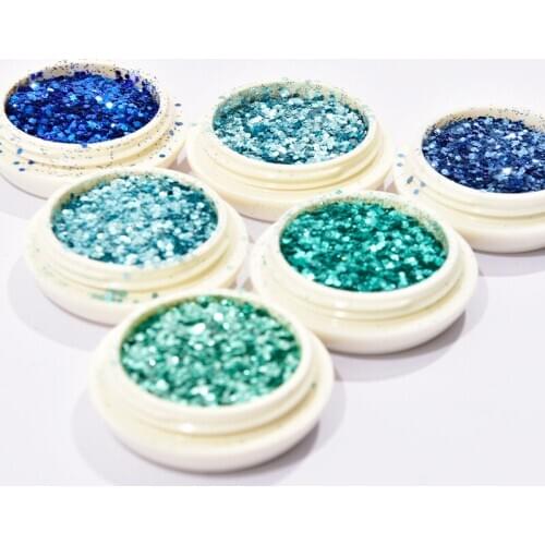 6pc/set Nail Holographic Flake Shine Dust Mix-Size Hexagon Holo Flake Chunky Ultra-thin Sequin For Nail Art Decor Sparkly Flakes