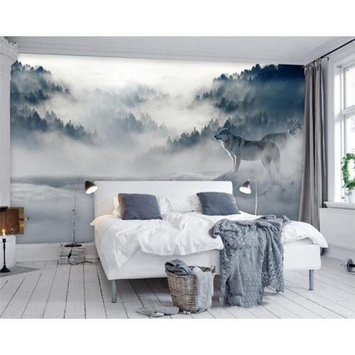 Mountain Fog Forest Wolf Animal 3D Papel Mural Wallpaper for Bedroom Sofa Background 3d Wall Photo Murals Wall paper 3d Sticker