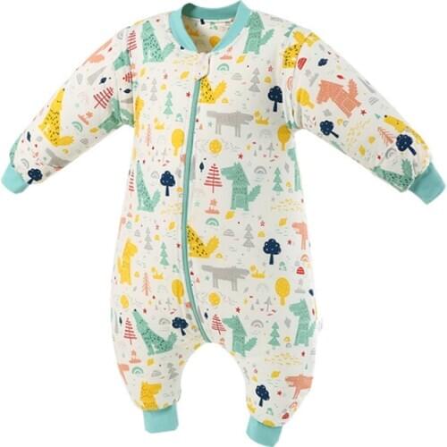 Happy Flute Baby Pure Cotton Sleeping Bag Long Sleeve Winter Cartoon Split Leg Detachable Sleeve Thick Warm Fit 0~6 Year Baby