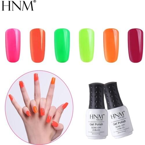 HNM Fluorescence Candy Color Nail Gel Polish Neon Color Soak Off Base Top Coat UV Gel Nail Art Lacquer Varnish Semi Permanent