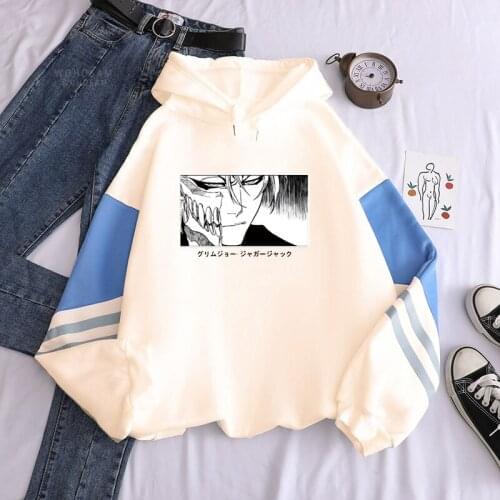 Gothic Cartoon Manga Kurosaki Ichigo Bleach Anime Harajuku Hoodies Long Sleeve Streetwear Oversized Women Patchwork Sweatshirts