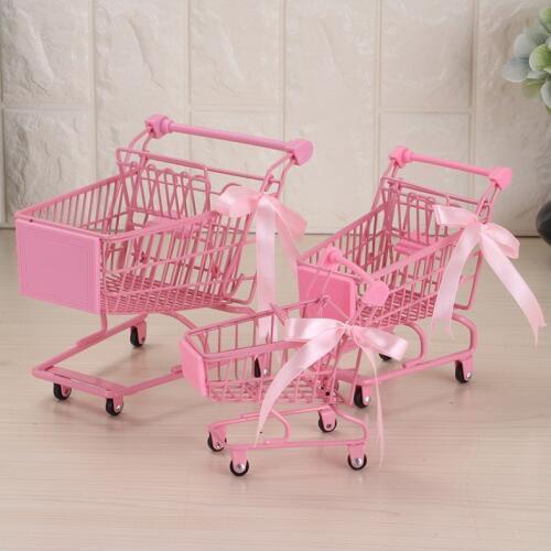 Ins Girl Pink iron shopping cart Mini collection basket Trolley Home table top cosmetics jewelry collection basket