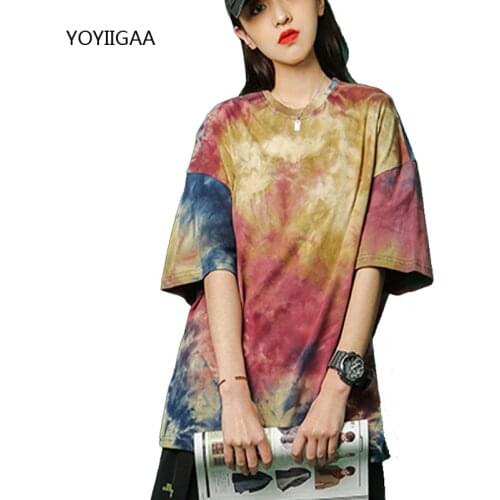 Summer Womens T Shirt Tie Dye Print Short Sleeve Female Tshirt Streetwear Harajuku Ladies Girls Tee Tops Casual Women T-shirts
