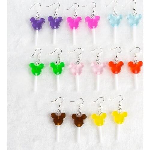 1Pair Cute Woman Cartoon lollipop Earring Resin Flatback Food Drop Earrings For Women Girls fashion jewelry Earrings Gift