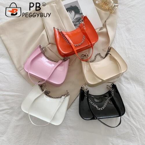 Fashion Women Pure Color Shoulder Underarm Bag Casual All-match PU Leather Chain Hobos Handbags Portable Street Travel Purse
