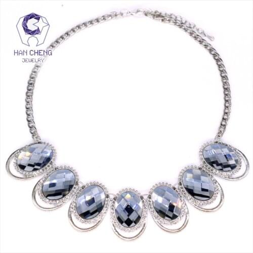 Fashion Cutting Oval Created Crystal Necklaces & Pendants Silver Plated Statement Choker Necklace Women Jewelry Collier Vintage