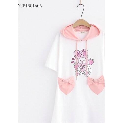 2021 Summer New Cotton Dress Japanese Mori Girl Style Sweet Hooded Short Sleeve Dresses Student Casual Skirt 2115530