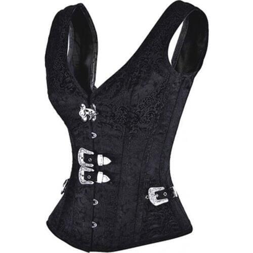 New Corset Steampunk Vintage Gothic Black Corsets And Bustiers Modeladora Vest 12 Steel Boned Bustier Corselet Modeling Strap