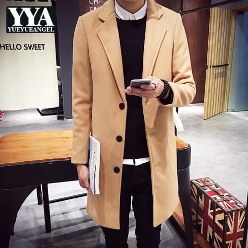 Autumn Winter Mens Woolen Coat Male Single Breasted Outerwear Korean Slim Fit Long Coats Windbreaker Trench Plus Size M-5XL