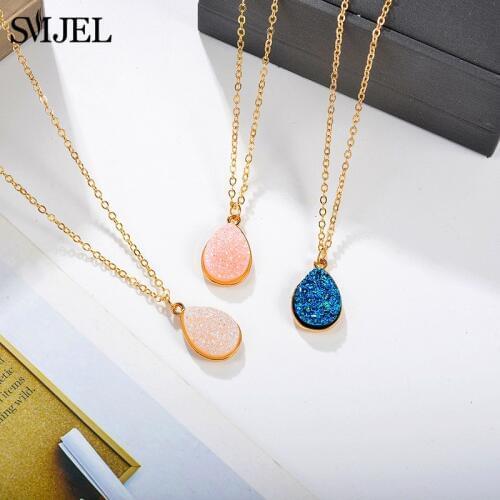 SMJEL Geomtric Stone Druzy Charm Necklace Choker Fashion Resin Crystal Stone Necklace Brand Jewelry for Women Girls