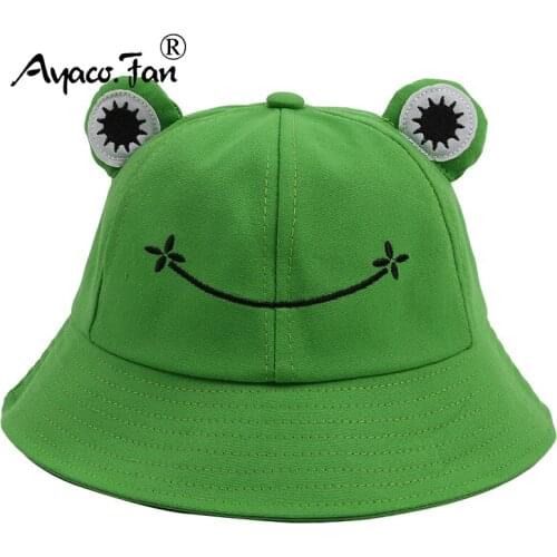 Parent-Kid Cartoon Frog Women Bucket Hat Panama Men Fishing Cap Cute Froggy Big Eyes Hat Homme Femme Chapeau Fisherman Sun Hat
