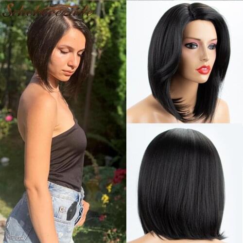 Bob Synthetic Lace Front Wig Short Natural Straight Wig For Women Wig Heat Resistant Fiber Cosplay Party Wig T Part Scheherezade