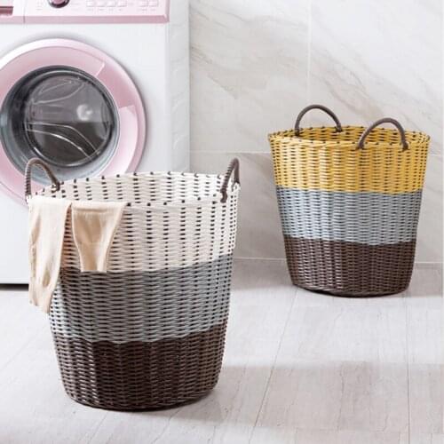 Plastic Rattan Laundry Storage Basket Toys Organizer Large Washing Dirty Clothes Hand-plait Folding Baskets Home Sundry Barrel