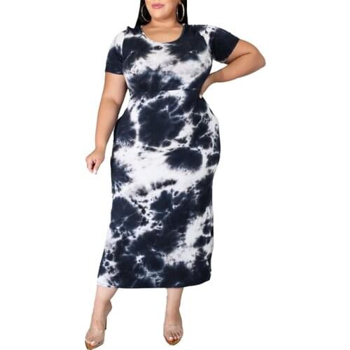 ChocoMisty-LadyPlus Plus-size Dresses Round Neck Tie-dye Midi Dress 7197