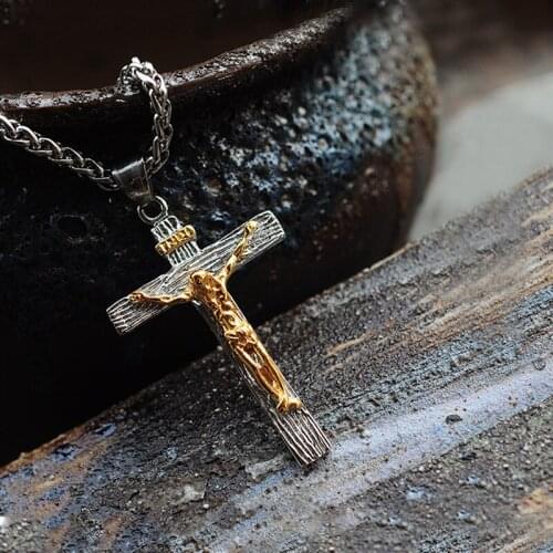 Gold Color Stainless Steel Crucifix Pendant Necklace For Men Women Religious Jesus Christ Cross Pendant Men Christian Jewelry