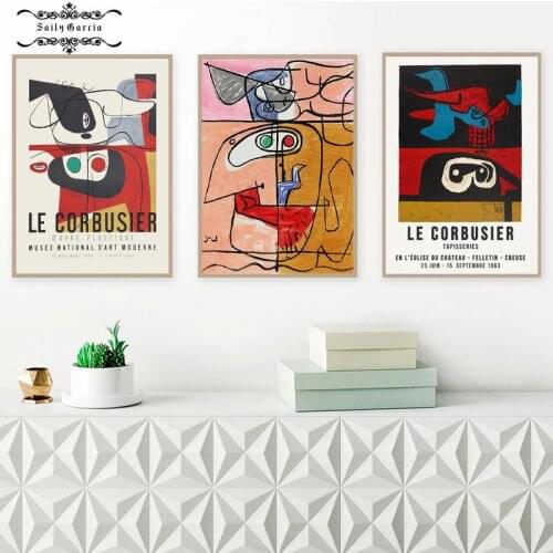 French Le Corbusier Exhibition Poster Vintage Autrement Abstract Pictures Modern Mid Century Abstract Canvas Painting Decor