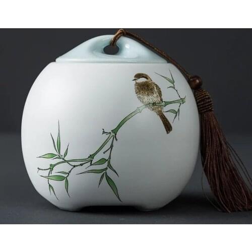 Simple White Ceramic Storage Box Moisture-Proof Sealed Jar Chinese Style Decor Candy Can Printed Tea Caddy Portable Storage Tank
