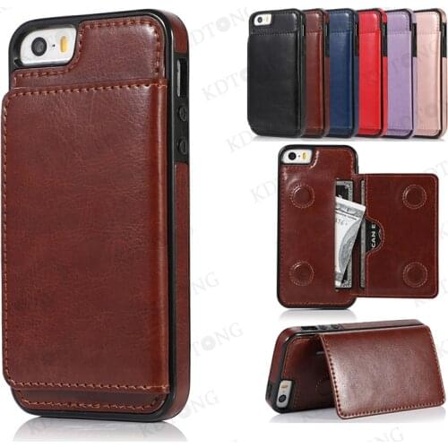 Luxury Case For IPhone 5 Full Protection Leather Flip Wallet Phone Case for IPhone 5S Invisible Bracket Shockproof Slot