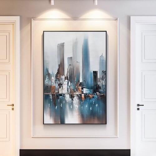 Hand Painted Large Abstract City View Oil Painting Modern Wall Art Canvas Painting Handmade Abstract Living Room Wall Decoration
