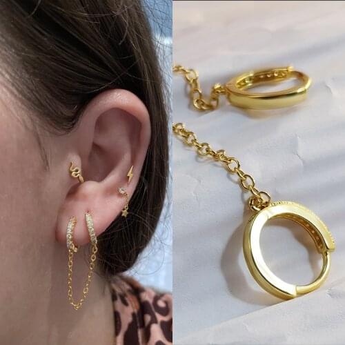 Chain Earrings for Women Piercing Dangle Hoop Drop Earrings Female Gold Cubic Zircon Ear Rings Hip Hop New Korean Fashion 2021
