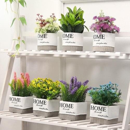 Nordic Lavender Gypsophila Artificial Flower Potted Cement Simulation Plants Bonsai Home Garden Office Decoration Flower Vases