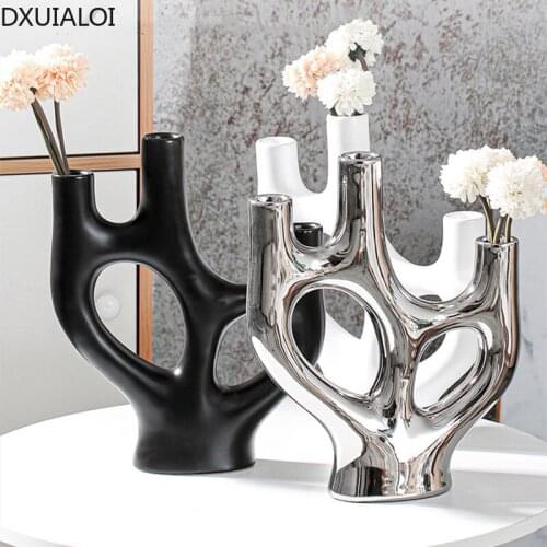 Modern Simple Irregular Plating Ceramic Dried Flower Vase Creative Flower Arrangement Vase Living Room Desktop Home Decoration