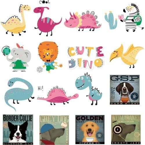1PCS Cartoon Lovely Animals Heat Sensitive Applique Lion Dinosaur Zebra Icon Thermal Transfer Sticker Iron on Patch Diy Clothes