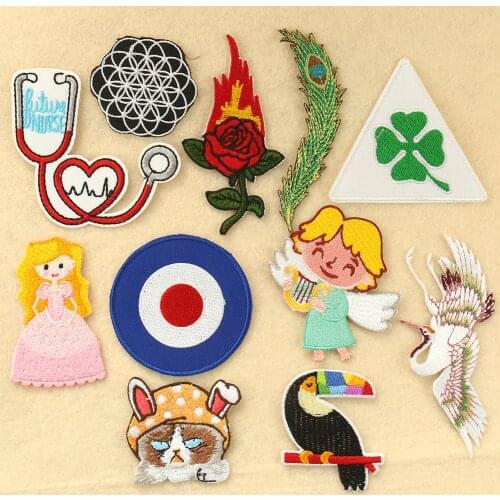 2PCS Flower of Life Patch Iron on Embroidered Applique for Clothing Cartoon Angel Patches Badge Stripe for Kid Clothes Stickers