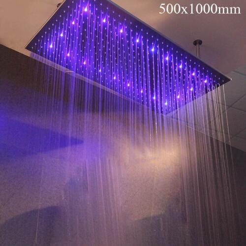 Ultra-large Rainfall Shower Head Stainless Showerhead LED Color Water Temperature Control Bathroom Shower Accessories 1000*500mm