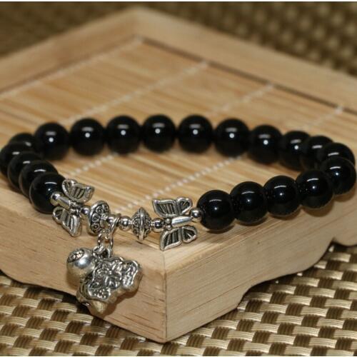 High Grade Elegant 8mm Black Carnelian Agat Onyx Stone Round Beads Strand Beaded Bracelet Factory Outlet Jewelry 7.5inch B2182