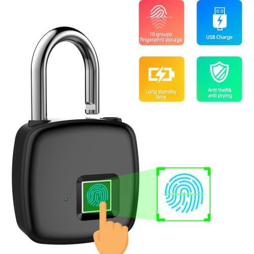 Security Door Lock Smart Keyless USB Rechargeable Fingerprint Padlock For Locker Sports School Zinc alloy Metal Anti-theft ultra
