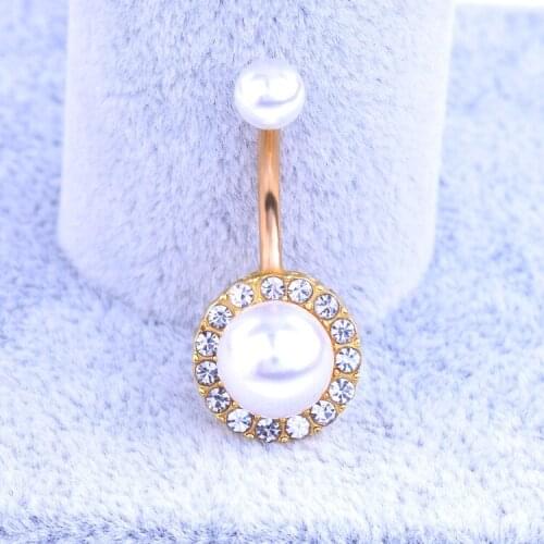 Synthetic Pearl Belly Button Rings Women Sexy Surgical Steel Navel Jewelry Bars