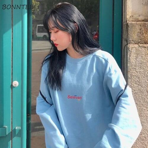 Hoodies Women Print Pullovers Leisure Letter Unisex Korean Style Streetwear All-match Fashion Popular Ulzzang Simple Chic Solid