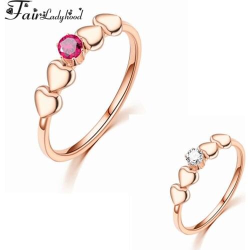 FairLadyHood 2019 New Fashion Women Zircon AAA Rings Heart Round Rings Stainless Steel 2mm Width Rose Gold Color Rings For Women