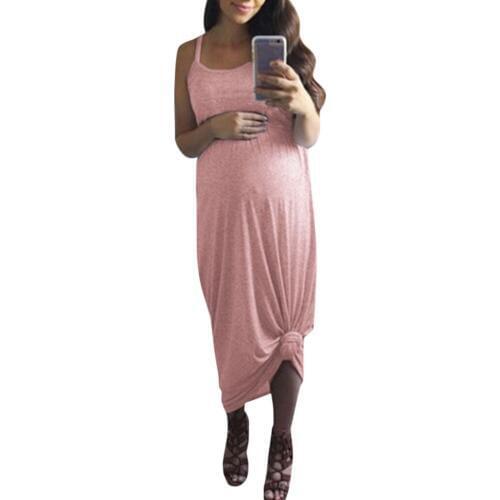 Woman Dress Pregnancy Sleeveless Solid O-neck Holiday Skirt Sundress Pregnant Clothes Soft maternity dress For Pregnant XL z0411