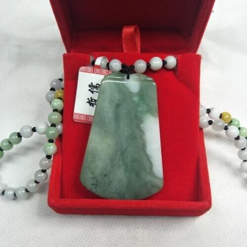Zheru Jewelry Pure Natural Jadeite Green White Good Fortune Pendant Three-color Jade Pearl Necklace A Class A National Certifica