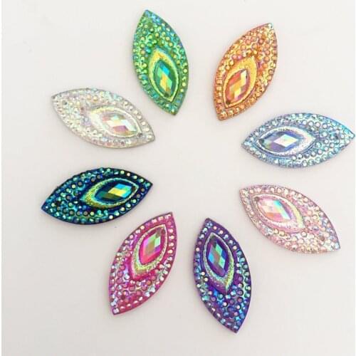 100PCS AB Resin 11*22mm Peacock Horse eye Gems Flatback Rhinestone Scrapbook DIY Wedding 2 Hole Appliques Ornaments SD34*5
